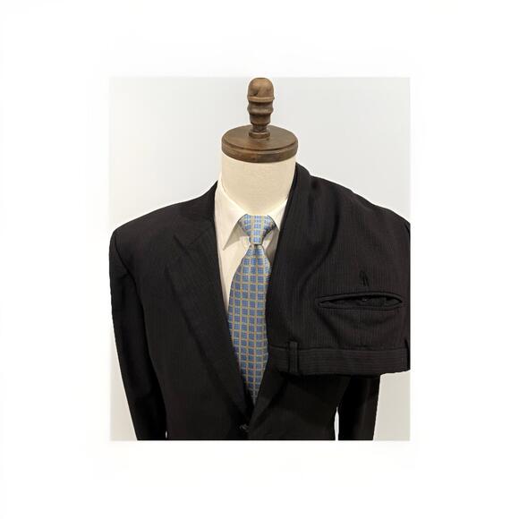 VTG ERMENEGILDO ZEGNA SUIT BLACK WHITE PINSTRIPES APPROX 46-48L 34x33